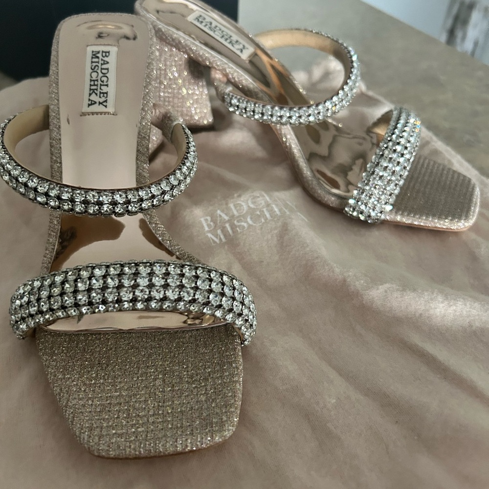 Badgley Mischka Gold Heels with Sparkling Embellishments